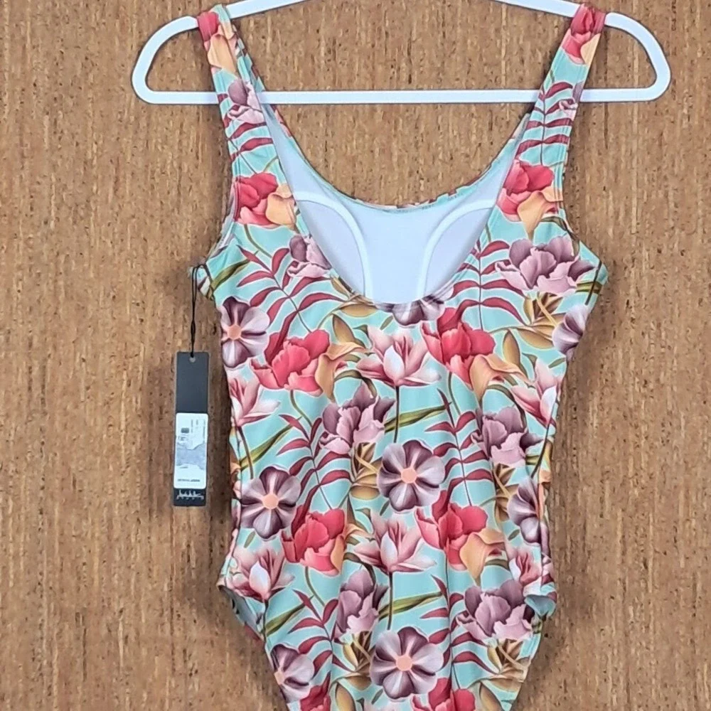 NICOLE MILLER Sz S One Piece Swimsuit Leaf Cascade Print Scoop Back NWT $120